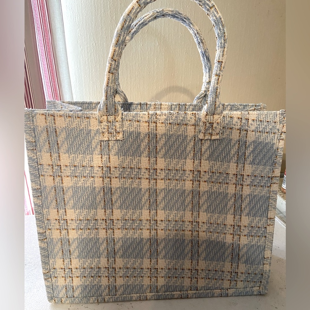 Light Blue Checkered Tote